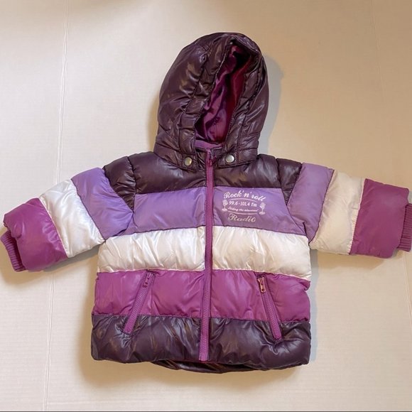 H&M kids gradient stripe purple puffer jacket - 6-9 mo - Picture 1 of 8